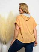 PLUS SIZE SOLID SLEEVE RUFFLE HOODIE STRIPE TOP