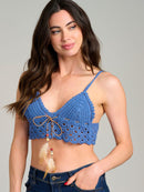 WOMEN'S SLEEVELESS OPEN BACK V-NECK CROCHET CROP TOP