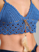 WOMEN'S SLEEVELESS OPEN BACK V-NECK CROCHET CROP TOP