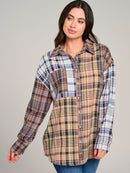 WOMEN'S LONG SLEEVE FRONT POCKET BUTTON UP PLAID SHIRT