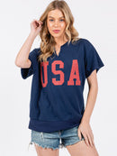 WOMEN'S SHORT SLEEVE V-NECK GRAPHIC USA TOP