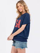 WOMEN'S SHORT SLEEVE V-NECK GRAPHIC USA TOP