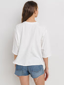 WOMEN'S SHORT SLEEVE HAPPY FACE GRAPHIC BASIC TOP