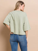WOMEN'S SHORT SLEEVE HAPPY FACE GRAPHIC BASIC TOP
