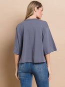 WOMEN'S SHORT SLEEVE HAPPY FACE GRAPHIC BASIC TOP