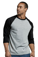 TOP PRO MEN'S 3/4 SLEEVE BASEBALL TEE (MBT001_BLK/LT.G)