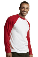 TOP PRO MEN'S LONG SLEEVE BASEBALL TEE (MBT002_RED/WHT)