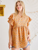 WOMEN'S RUFFLE SLEEVE FLORAL TUNIC TANK TOP