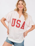 WOMEN'S SHORT SLEEVE V-NECK USA GRAPHIC BASIC STRIPES TOP