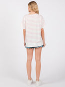 WOMEN'S SHORT SLEEVE V-NECK USA GRAPHIC BASIC STRIPES TOP