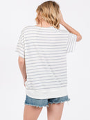 WOMEN'S SHORT SLEEVE V-NECK USA GRAPHIC BASIC STRIPES TOP