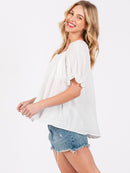WOMEN'S SHORT PUFF SLEEVE TUNIC BLOUSE TOP