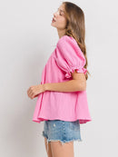 WOMEN'S SHORT PUFF SLEEVE TUNIC BLOUSE TOP