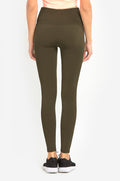 SOFRA LADIES HIGH WAIST FLEECE EXTRA-WIDE BAND LEGGINGS (TX701)