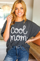 Take A Bow Charcoal "Cool Mom" Embroidery Pop-Up Rib Dolman Top (Open Pack)