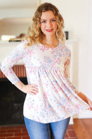 Feeling Fun Blue & Pink Floral Ribbed Babydoll Ruffle Top (Open Pack)