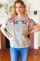 Perfectly Poised Ivory Animal Print Floral Embroidery Button Down Top (Open Pack)