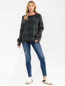 WOMEN'S LONG SLEEVE PLAID PULLOVER SWEATER