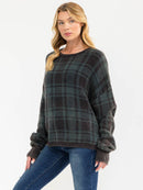 WOMEN'S LONG SLEEVE PLAID PULLOVER SWEATER