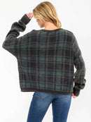 WOMEN'S LONG SLEEVE PLAID PULLOVER SWEATER
