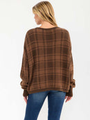 WOMEN'S LONG SLEEVE PLAID PULLOVER SWEATER