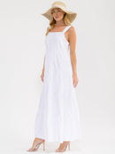 WOMEN'S SLEEVELESS SQUARE NECK TIERED MAXI DRESS