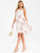 WOMEN'S SLEEVELESS HALTER NECK TIERED FLORAL MINI DRESS