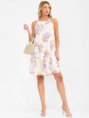WOMEN'S SLEEVELESS HALTER NECK TIERED FLORAL MINI DRESS