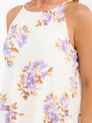 WOMEN'S SLEEVELESS HALTER NECK TIERED FLORAL MINI DRESS