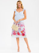 WOMEN'S SLEEVELESS V-NECK SWISS DETAILED FLORAL MIDI DRESS