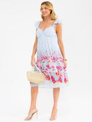 WOMEN'S SLEEVELESS V-NECK SWISS DETAILED FLORAL MIDI DRESS