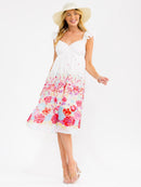 WOMEN'S SLEEVELESS V-NECK SWISS DETAILED FLORAL MIDI DRESS
