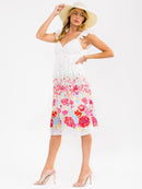 WOMEN'S SLEEVELESS V-NECK SWISS DETAILED FLORAL MIDI DRESS