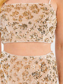 WOMEN'S SLEEVELESS CROP TOP & MINI SKIRT SEQUINS VELVET 2PC. SET