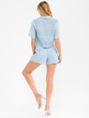 WOMEN'S SHORT SLEEVE TOP & MINI SHORTS EYELET DETAILED 2PC. SET