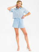 WOMEN'S SHORT SLEEVE TOP & MINI SHORTS EYELET DETAILED 2PC. SET