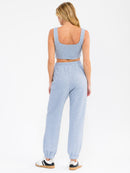 WOMEN'S SQUARE NECK CROP TOP & ELASTIC WAIST JOGGER PANTS DETAILED 2PC. SET
