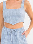 WOMEN'S SQUARE NECK CROP TOP & ELASTIC WAIST JOGGER PANTS DETAILED 2PC. SET