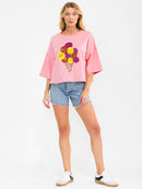 WOMEN'S SHORT SLEEVE SEQUINS GRAPHIC OVERSIZED TOP