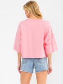 WOMEN'S SHORT SLEEVE SEQUINS GRAPHIC OVERSIZED TOP