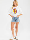 WOMEN'S SHORT SLEEVE SEQUINS GRAPHIC OVERSIZED TOP