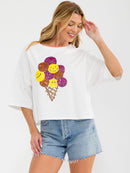 WOMEN'S SHORT SLEEVE SEQUINS GRAPHIC OVERSIZED TOP