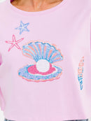 WOMEN'S SHORT SLEEVE SEQUINS GRAPHIC TOP