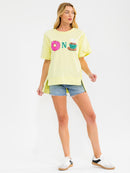 WOMEN'S SHORT SLEEVE SEQUINS GRAPHIC HIGH-LOW OVERSIZED TOP