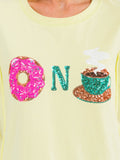 WOMEN'S SHORT SLEEVE SEQUINS GRAPHIC HIGH-LOW OVERSIZED TOP