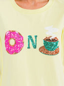 WOMEN'S SHORT SLEEVE SEQUINS GRAPHIC HIGH-LOW OVERSIZED TOP