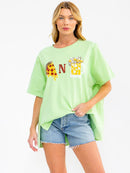 WOMEN'S SHORT SLEEVE SEQUINS GRAPHIC HIGH-LOW OVERSIZED TOP