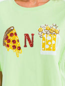 WOMEN'S SHORT SLEEVE SEQUINS GRAPHIC HIGH-LOW OVERSIZED TOP