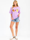 WOMEN'S SHORT SLEEVE SEQUINS GRAPHIC HIGH-LOW OVERSIZED TOP