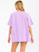 WOMEN'S SHORT SLEEVE SEQUINS GRAPHIC HIGH-LOW OVERSIZED TOP